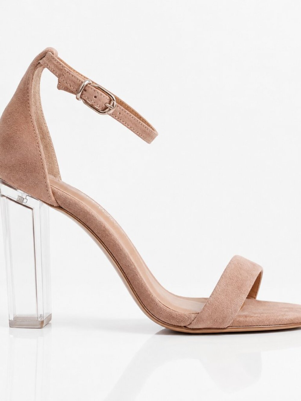 Tony Bianco Nude Suede Lucite Heels Size 7.5 | Women's Clear Heel Sandals